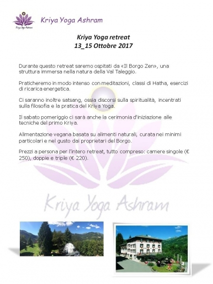 Retreat e iniziazione al Kriya Yoga_13,14 e 15 ottobre 2017 - Kriya Yoga Ashram ®
