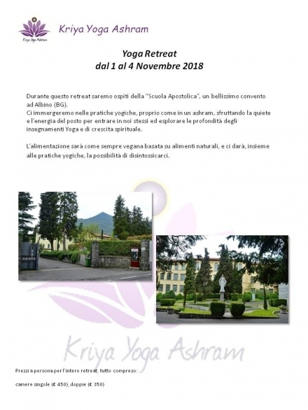 Retreat Yoga Ponte 1 Novembre 2018 - Kriya Yoga Ashram ®